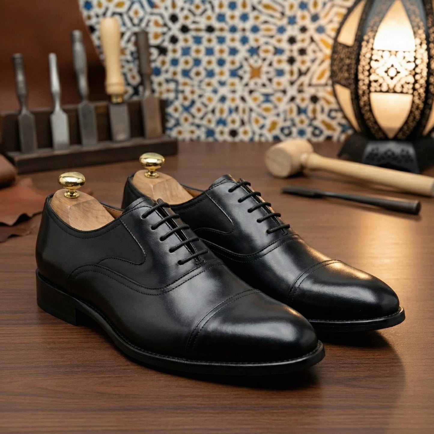 Le Richelieu "L'Exécutif" - Cuir Noir à Bout Droit - NEVISSE